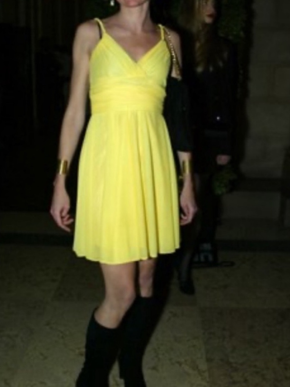 Banana Republic Bright Yellow
Ruffled Silk Dress size  size 2P